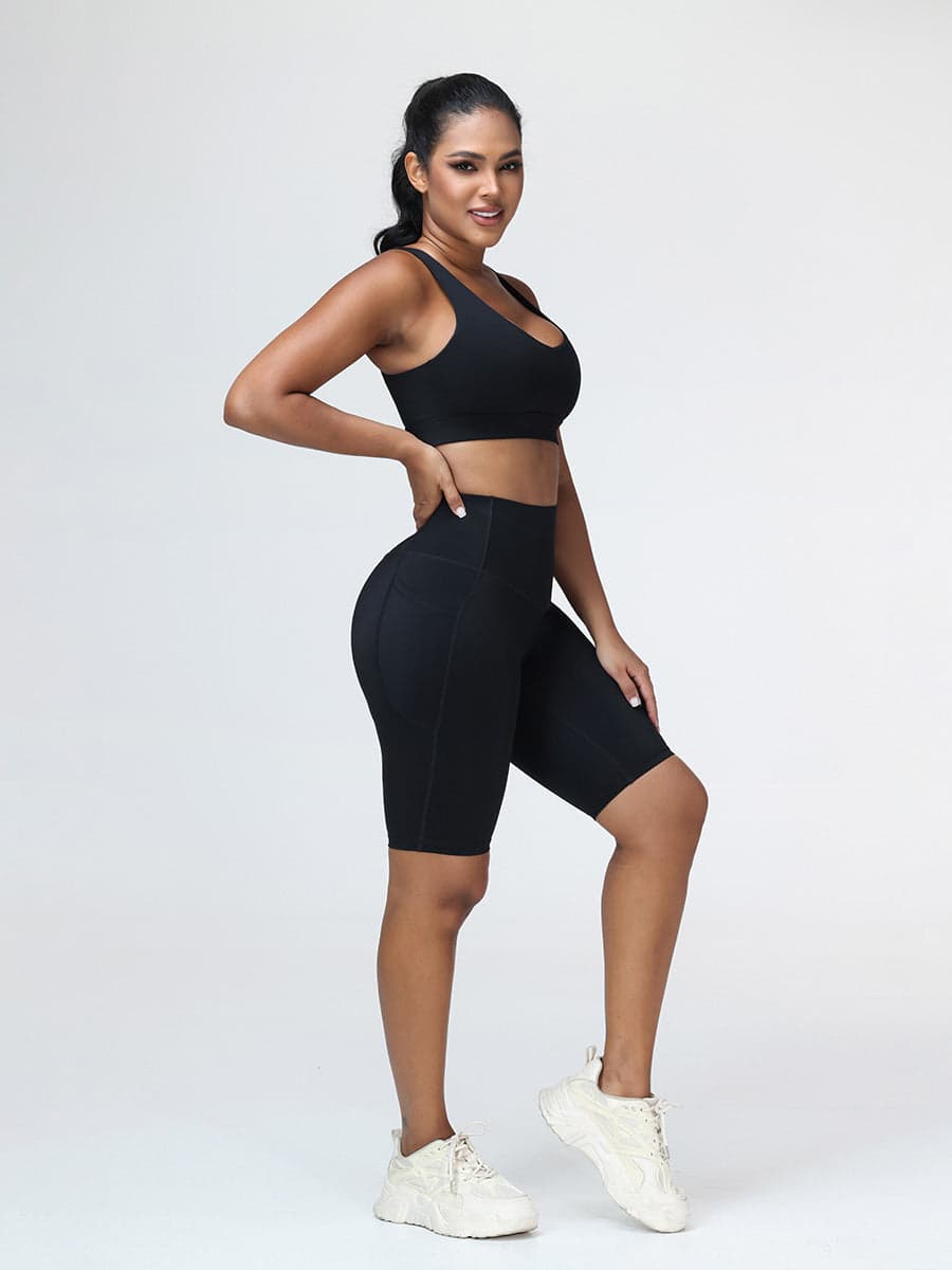 Supportive Sports Bra & Knee Length Tummy Control Shorts Workout Set