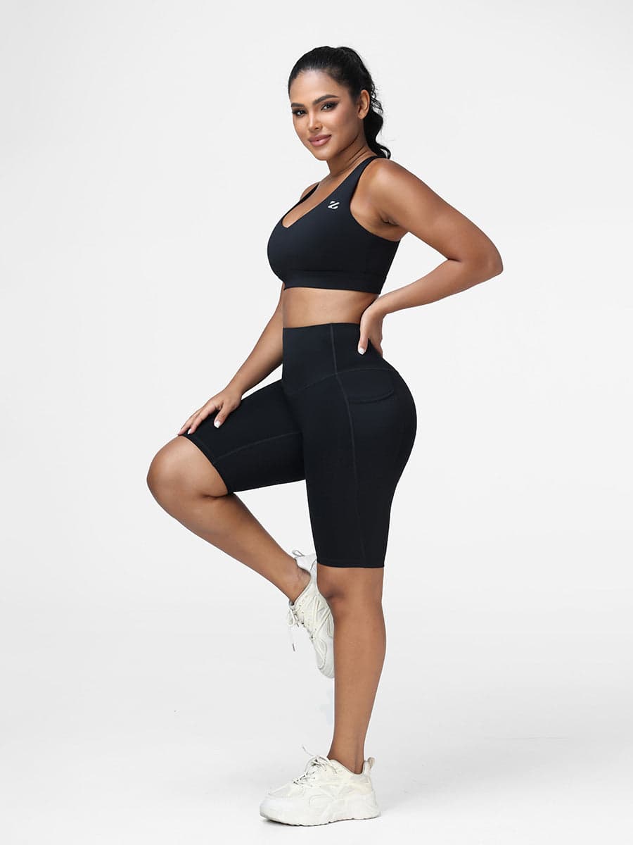 Supportive Sports Bra & Knee Length Tummy Control Shorts Workout Set