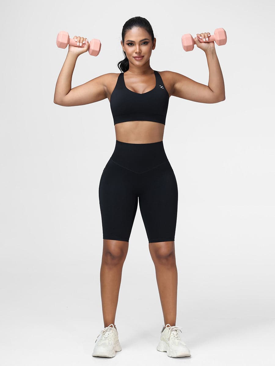 Supportive Sports Bra & Knee Length Tummy Control Shorts Workout Set