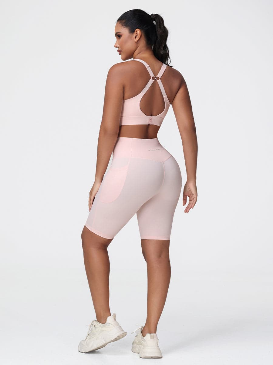 Supportive Sports Bra & Knee Length Tummy Control Shorts Workout Set