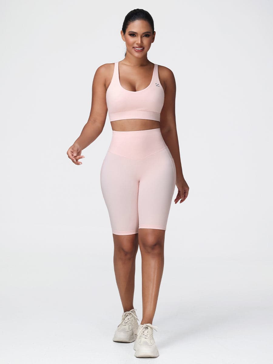 Supportive Sports Bra & Knee Length Tummy Control Shorts Workout Set