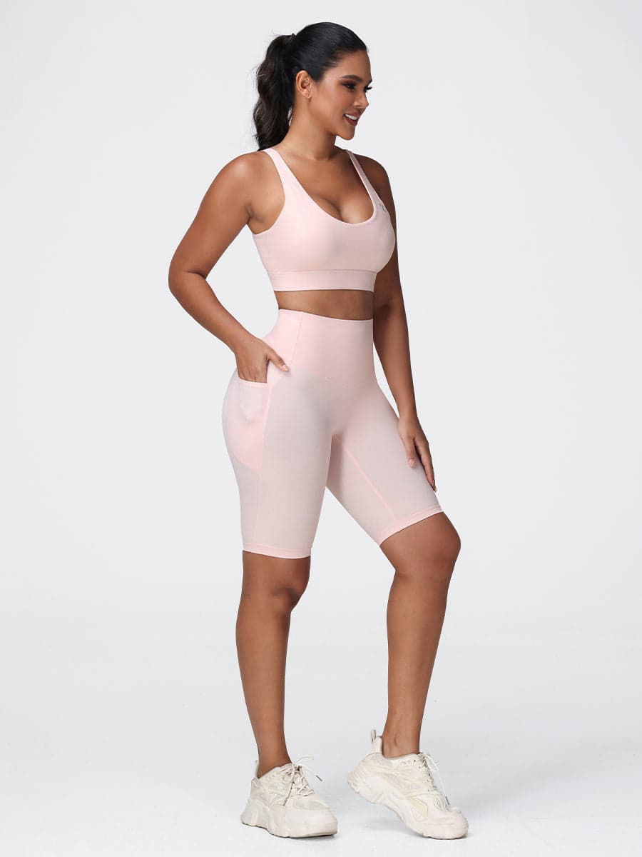 Supportive Sports Bra & Knee Length Tummy Control Shorts Workout Set