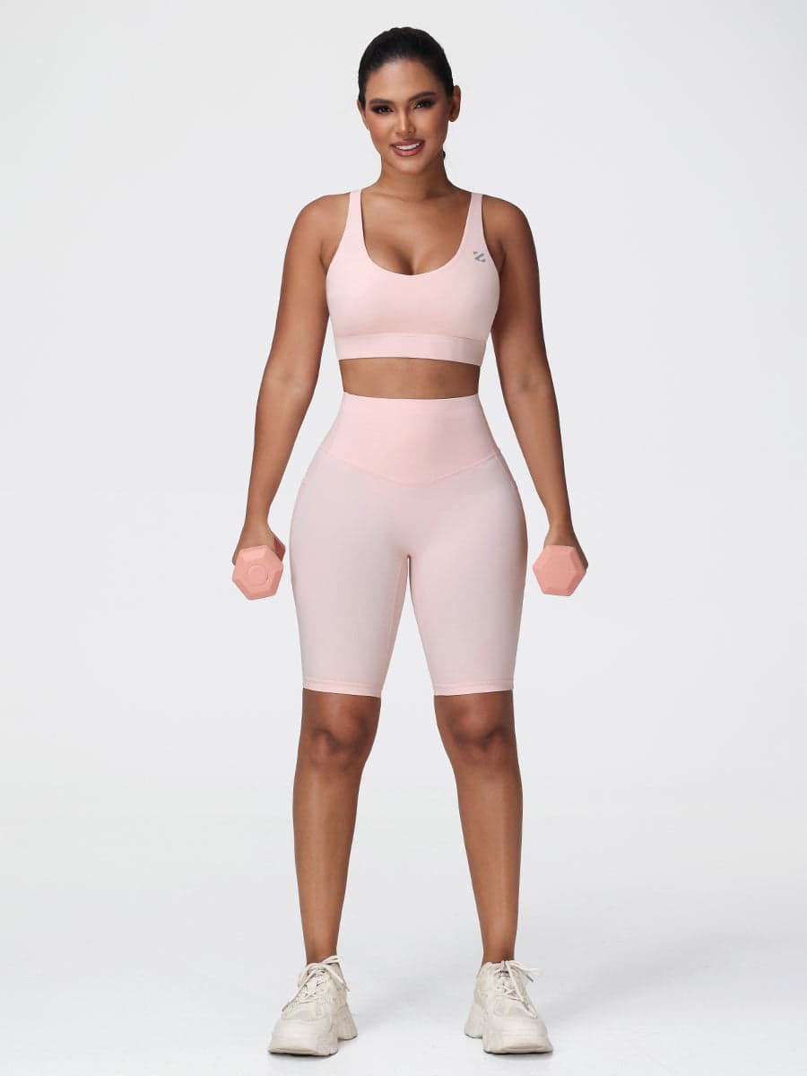 Supportive Sports Bra & Knee Length Tummy Control Shorts Workout Set