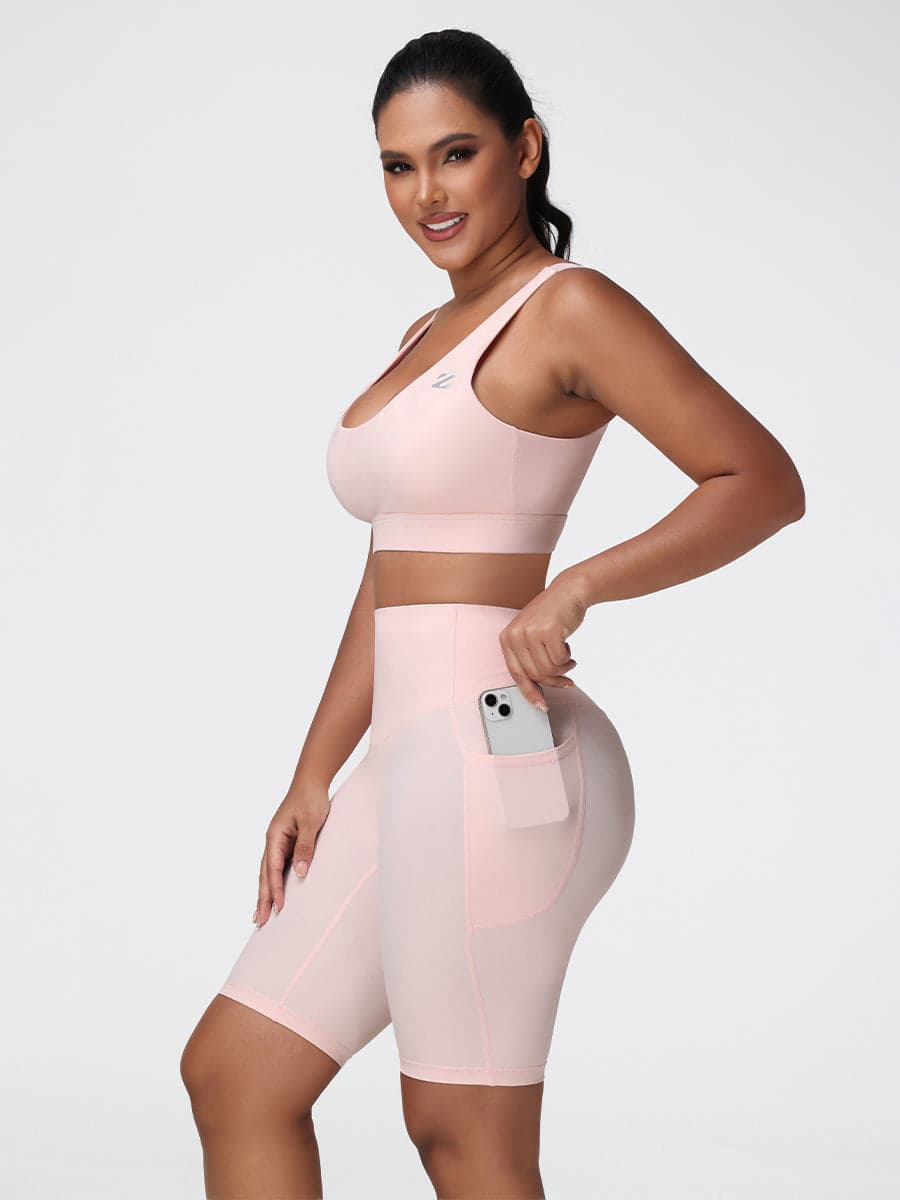 Supportive Sports Bra & Knee Length Tummy Control Shorts Workout Set