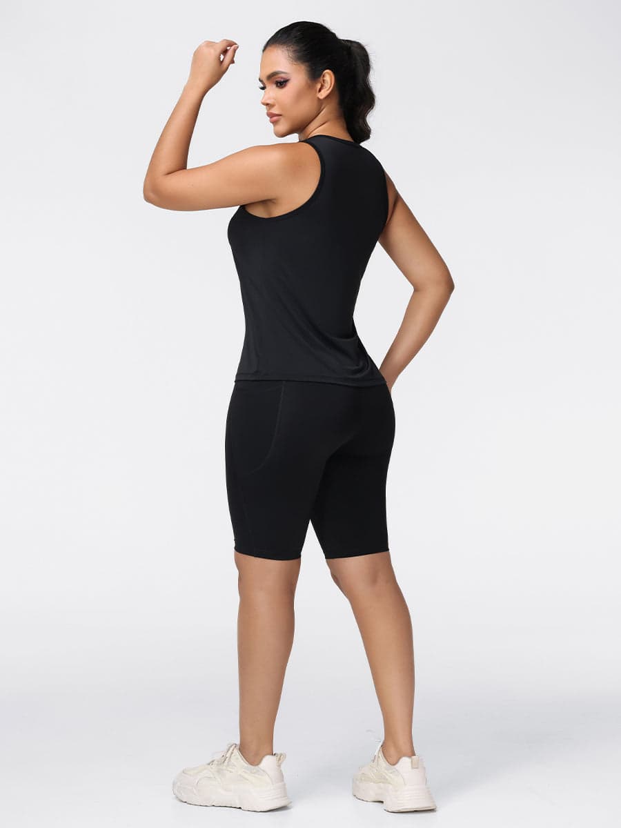 Quick-Dry Tank Top & Knee-Length Pocket Shorts Gym Set
