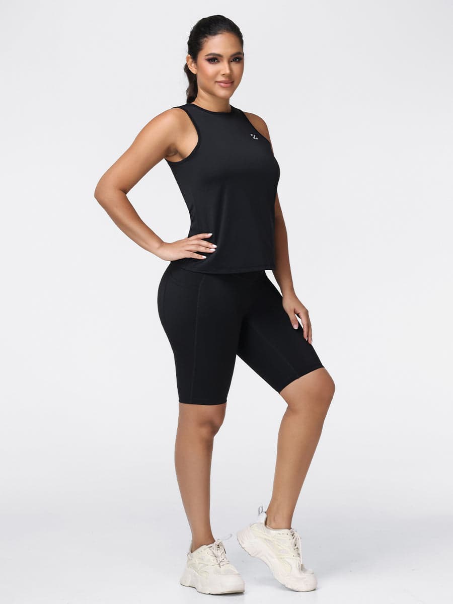 Quick-Dry Tank Top & Knee-Length Pocket Shorts Gym Set