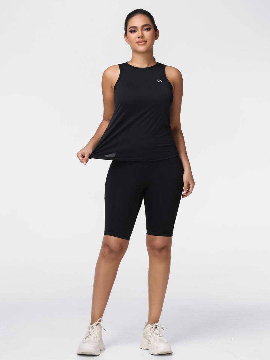 Quick-Dry Tank Top & Knee-Length Pocket Shorts Gym Set