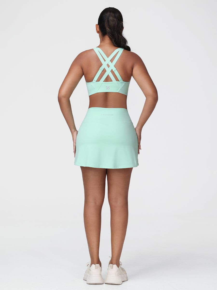 Zip-Front Sports Bra & High-Waist Tennis Skirt Set