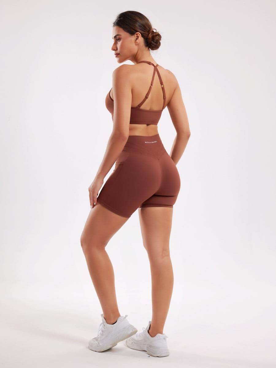 Workout Set for Women Twist Sports Bra & High-Waist Shorts