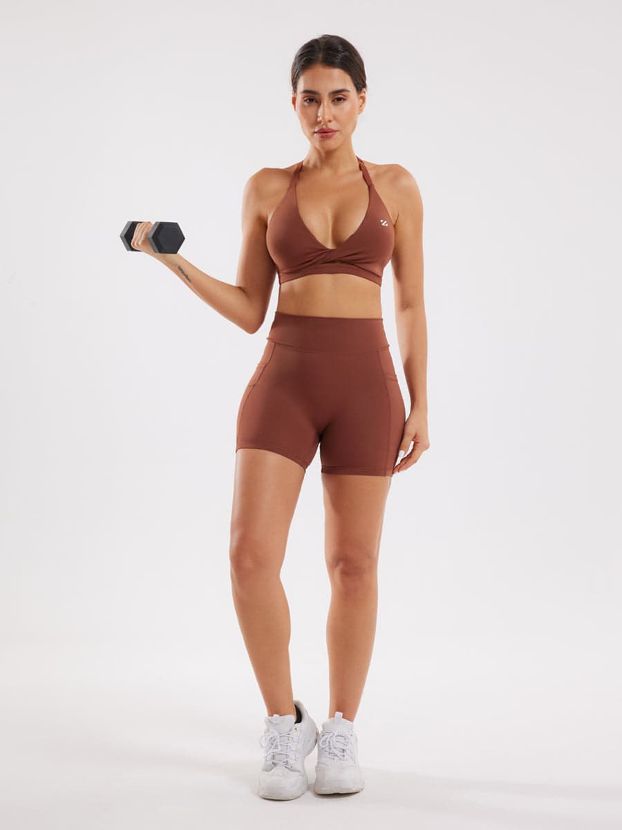 Workout Set for Women Twist Sports Bra & High-Waist Shorts