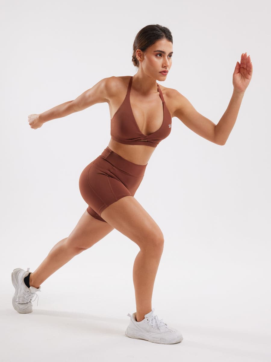 Workout Set for Women Twist Sports Bra & High-Waist Shorts