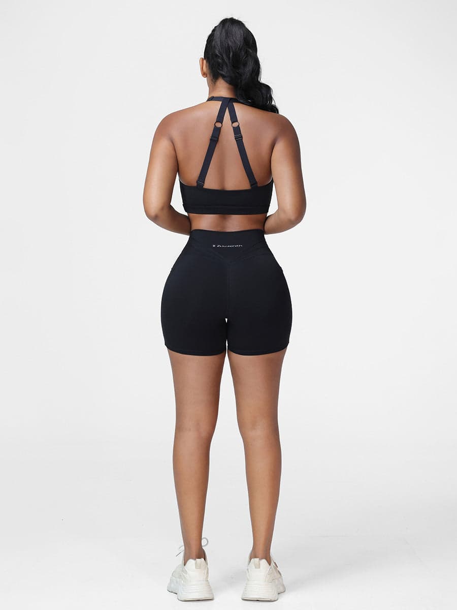 Workout Set for Women Twist Sports Bra & High-Waist Shorts