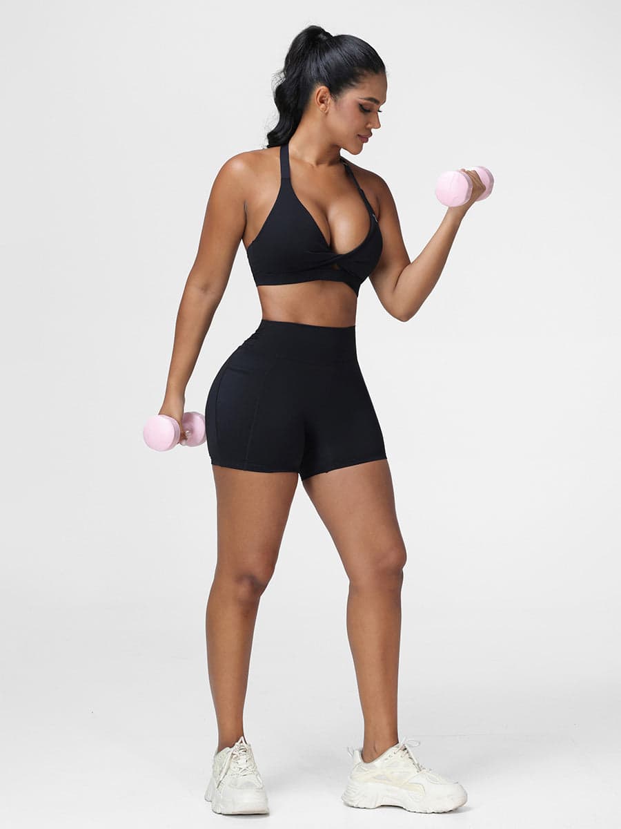 Workout Set for Women Twist Sports Bra & High-Waist Shorts