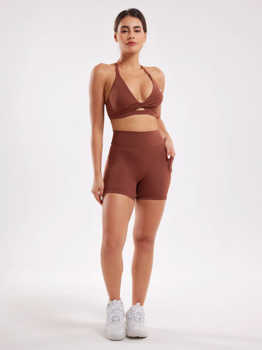 Workout Set for Women Twist Sports Bra & High-Waist Shorts