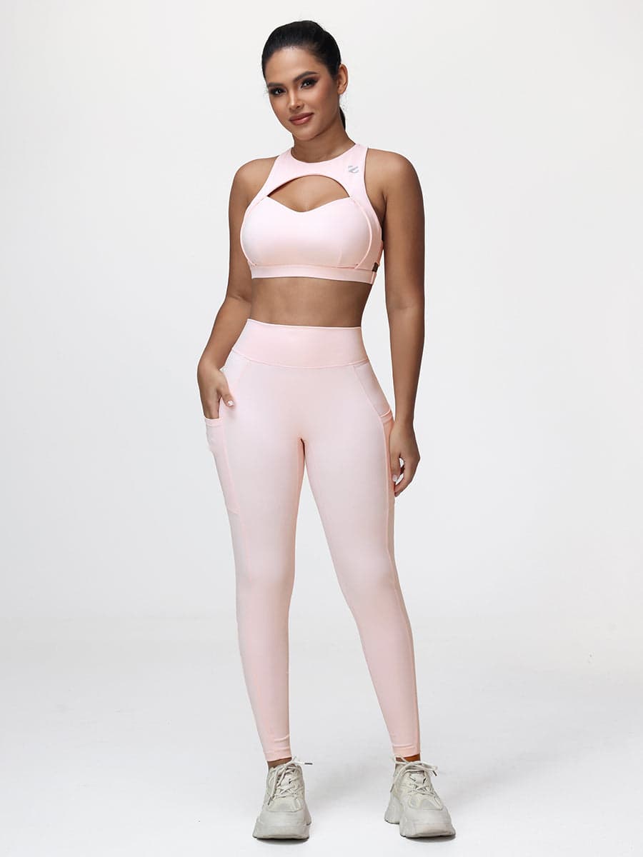 Women’s High-Support Gym Set with Racerback Sports Bra and V-Back Leggings