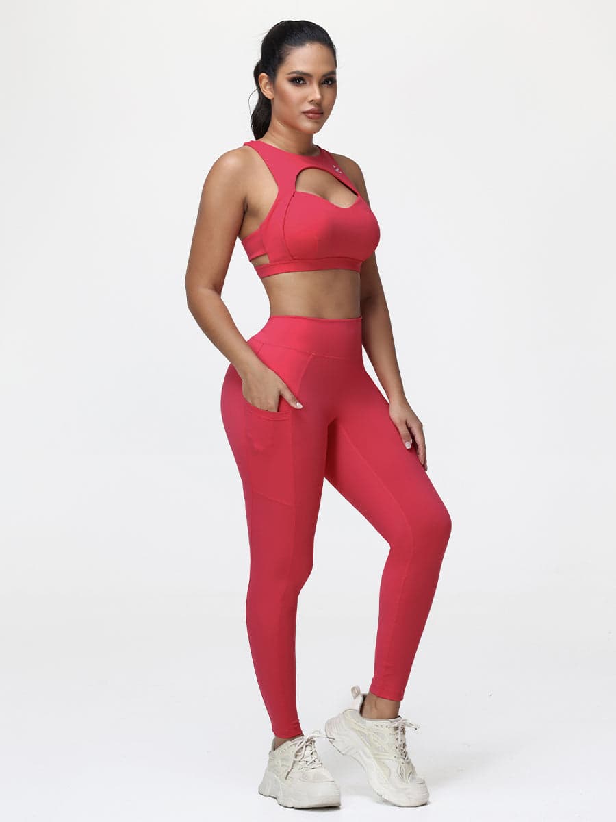 Women’s High-Support Gym Set with Racerback Sports Bra and V-Back Leggings