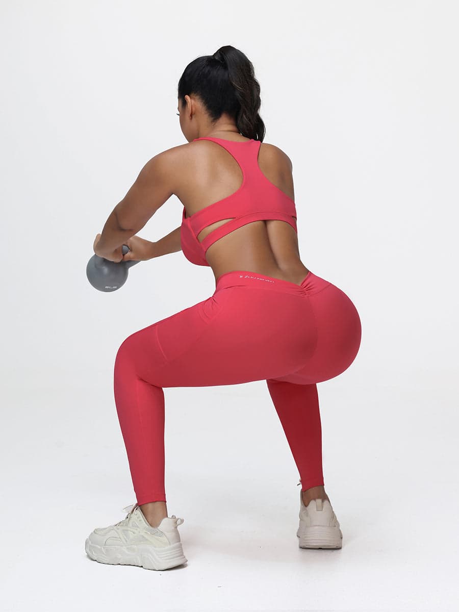 Women’s High-Support Gym Set with Racerback Sports Bra and V-Back Leggings