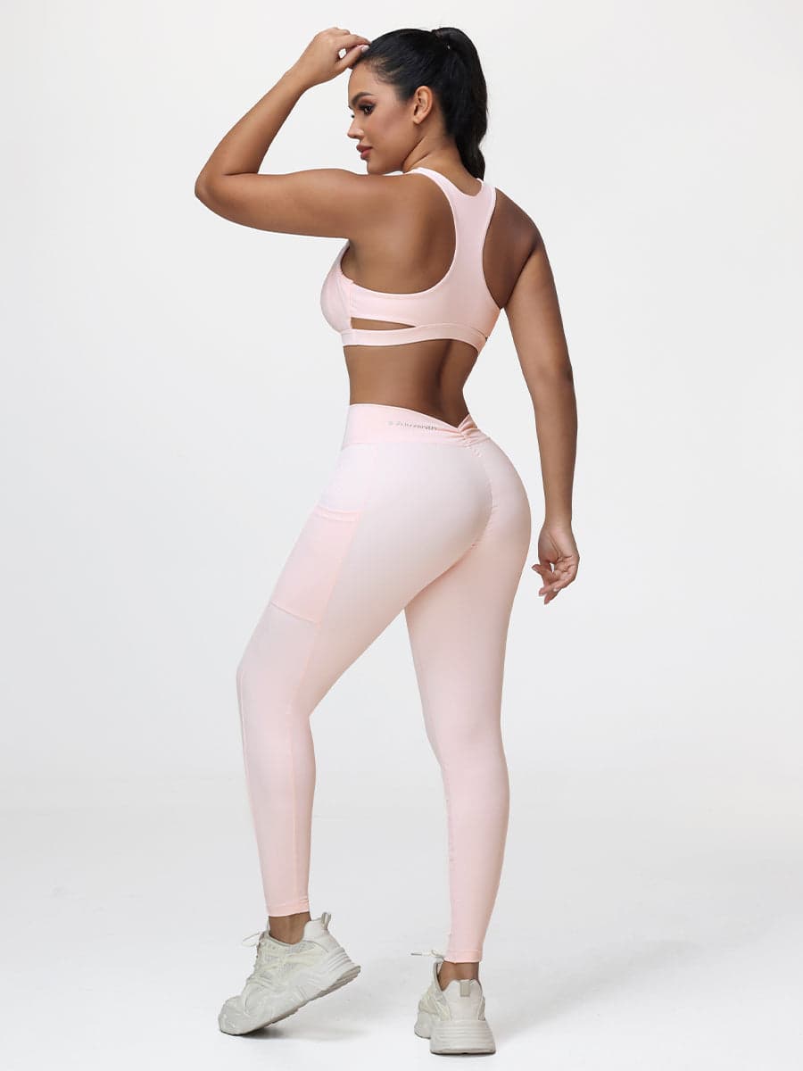 Women’s High-Support Gym Set with Racerback Sports Bra and V-Back Leggings
