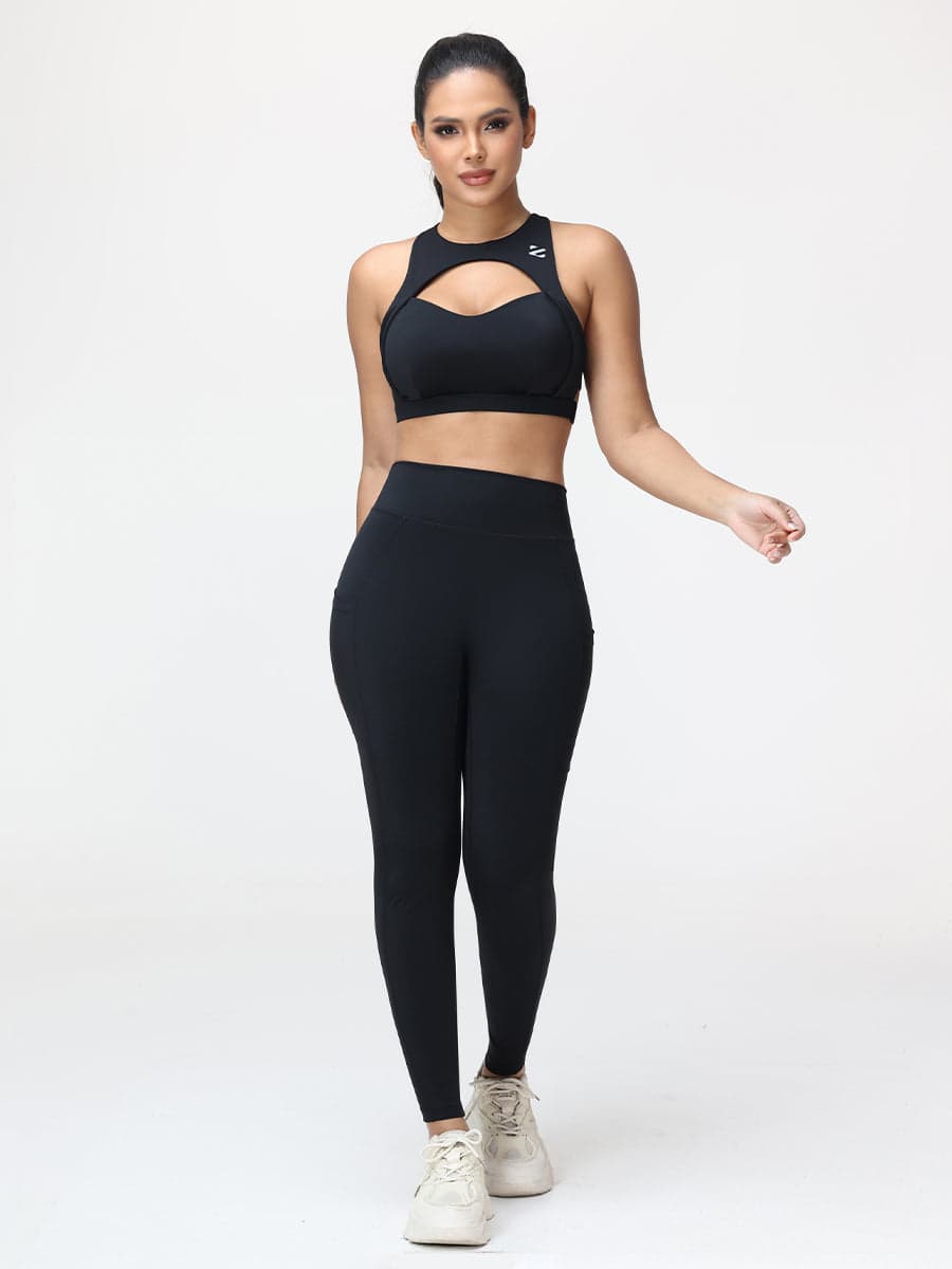 Women’s High-Support Gym Set with Racerback Sports Bra and V-Back Leggings