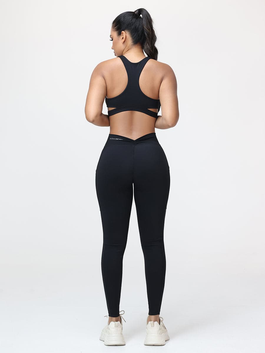 Women’s High-Support Gym Set with Racerback Sports Bra and V-Back Leggings