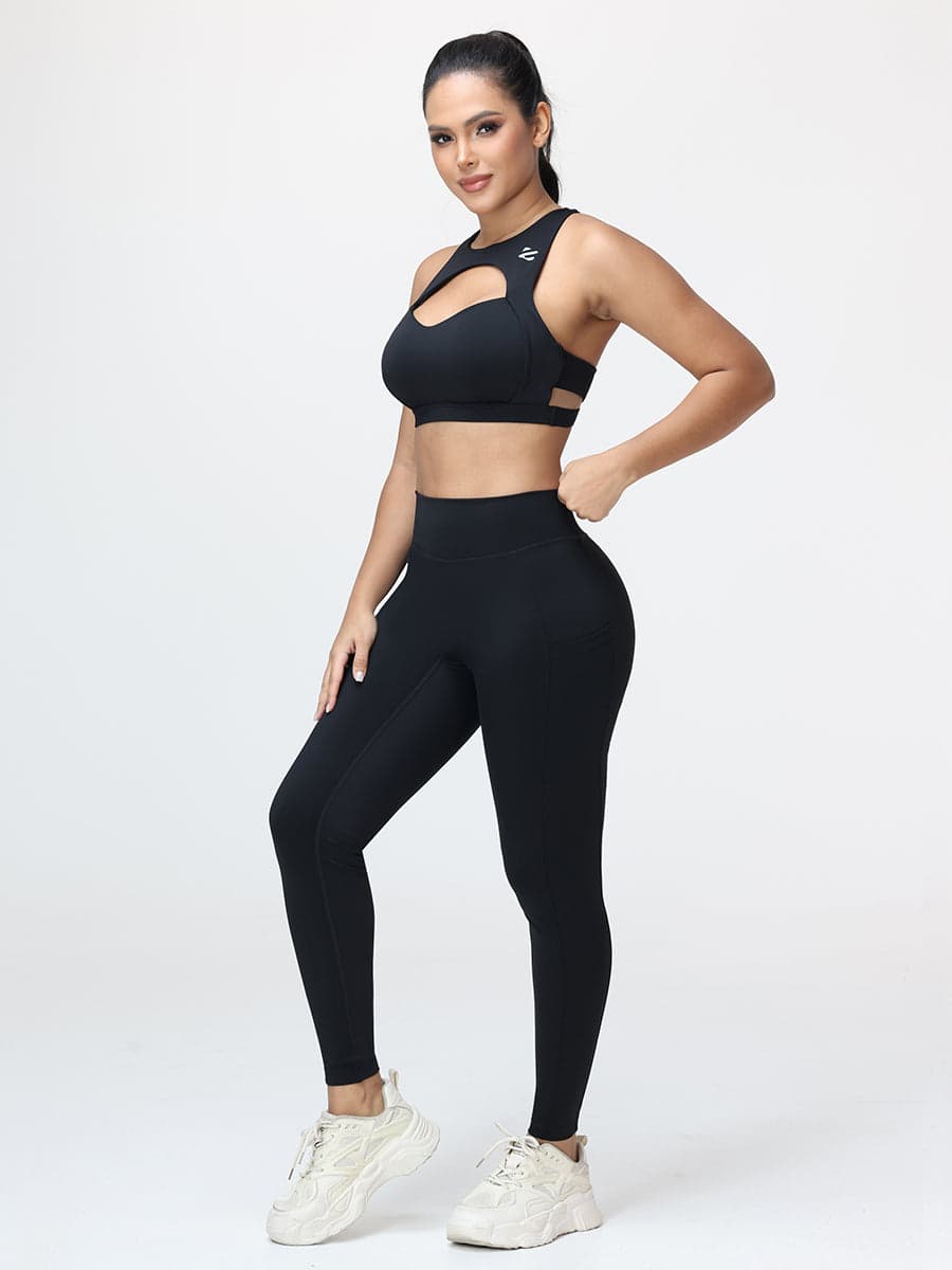 Women’s High-Support Gym Set with Racerback Sports Bra and V-Back Leggings