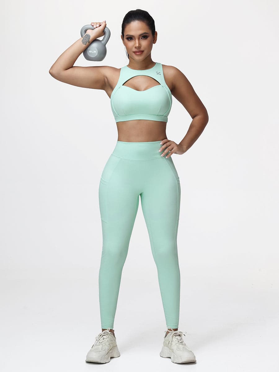 Women’s High-Support Gym Set with Racerback Sports Bra and V-Back Leggings
