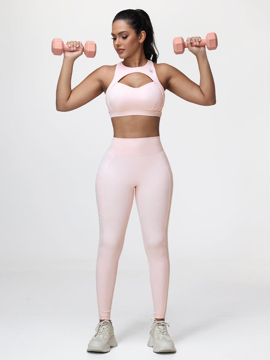 Women’s High-Support Gym Set with Racerback Sports Bra and V-Back Leggings