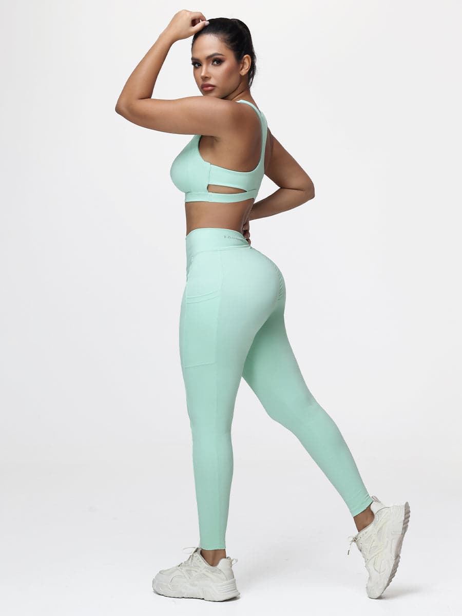 Women’s High-Support Gym Set with Racerback Sports Bra and V-Back Leggings