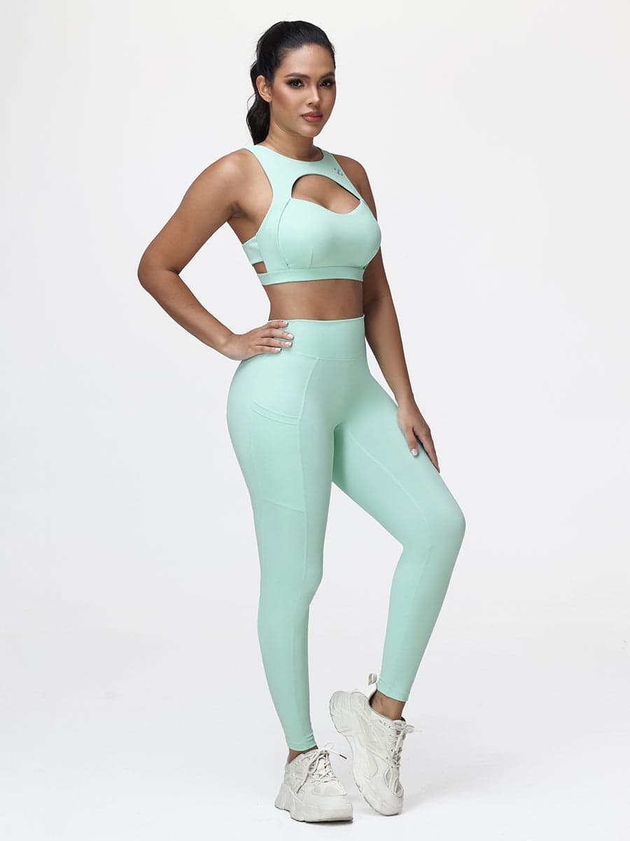 Women’s High-Support Gym Set with Racerback Sports Bra and V-Back Leggings