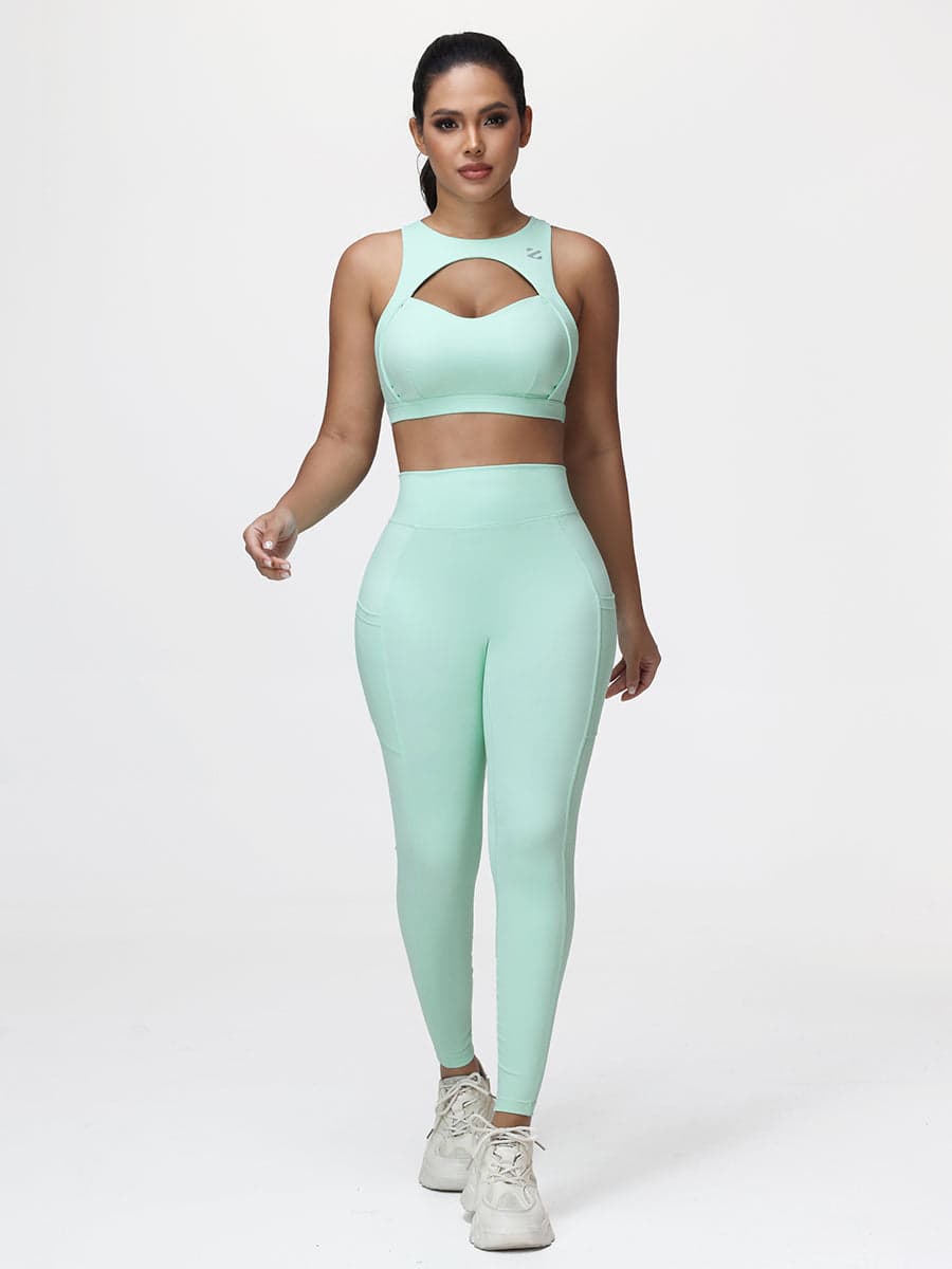 Women’s High-Support Gym Set with Racerback Sports Bra and V-Back Leggings