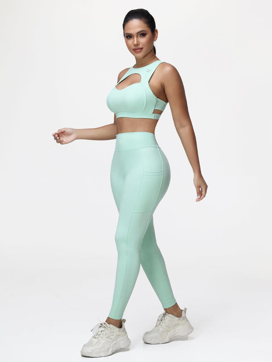 Women’s High-Support Gym Set with Racerback Sports Bra and V-Back Leggings