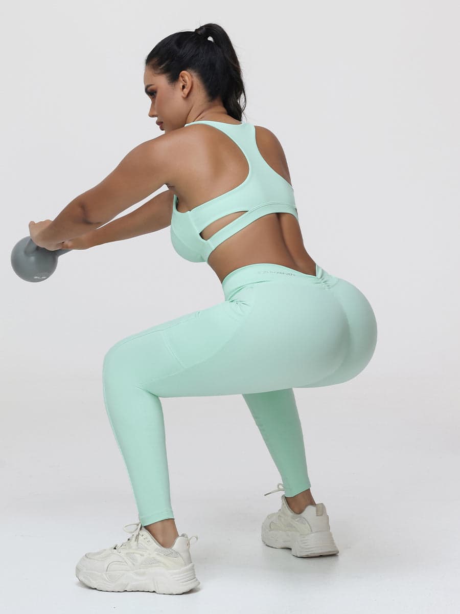Women’s High-Support Gym Set with Racerback Sports Bra and V-Back Leggings