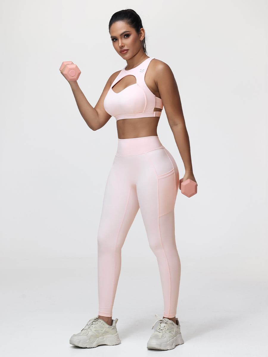 Women’s High-Support Gym Set with Racerback Sports Bra and V-Back Leggings