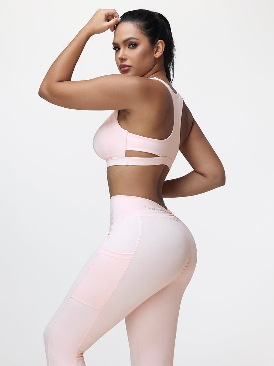 Women’s High-Support Gym Set with Racerback Sports Bra and V-Back Leggings