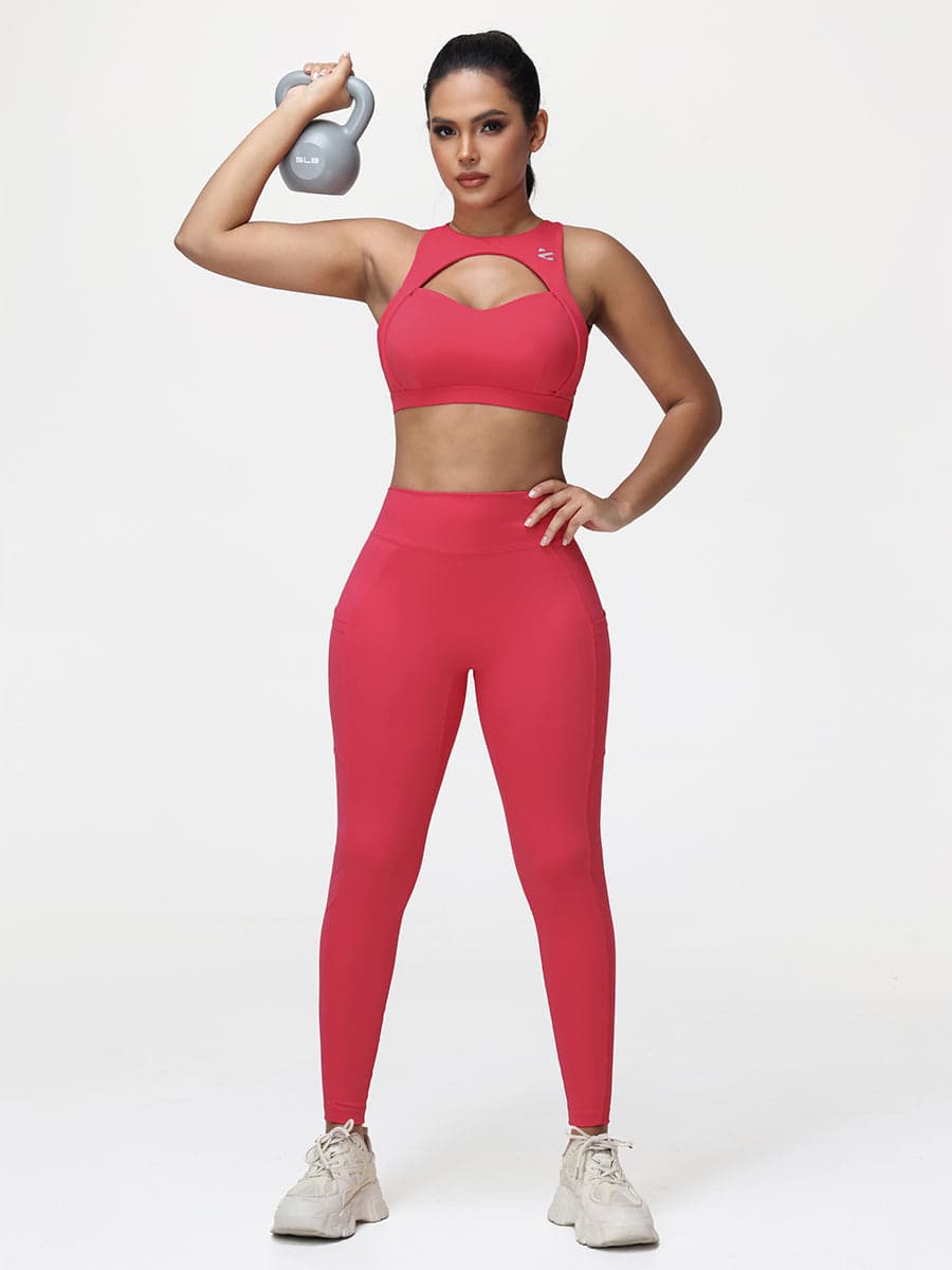 Women’s High-Support Gym Set with Racerback Sports Bra and V-Back Leggings