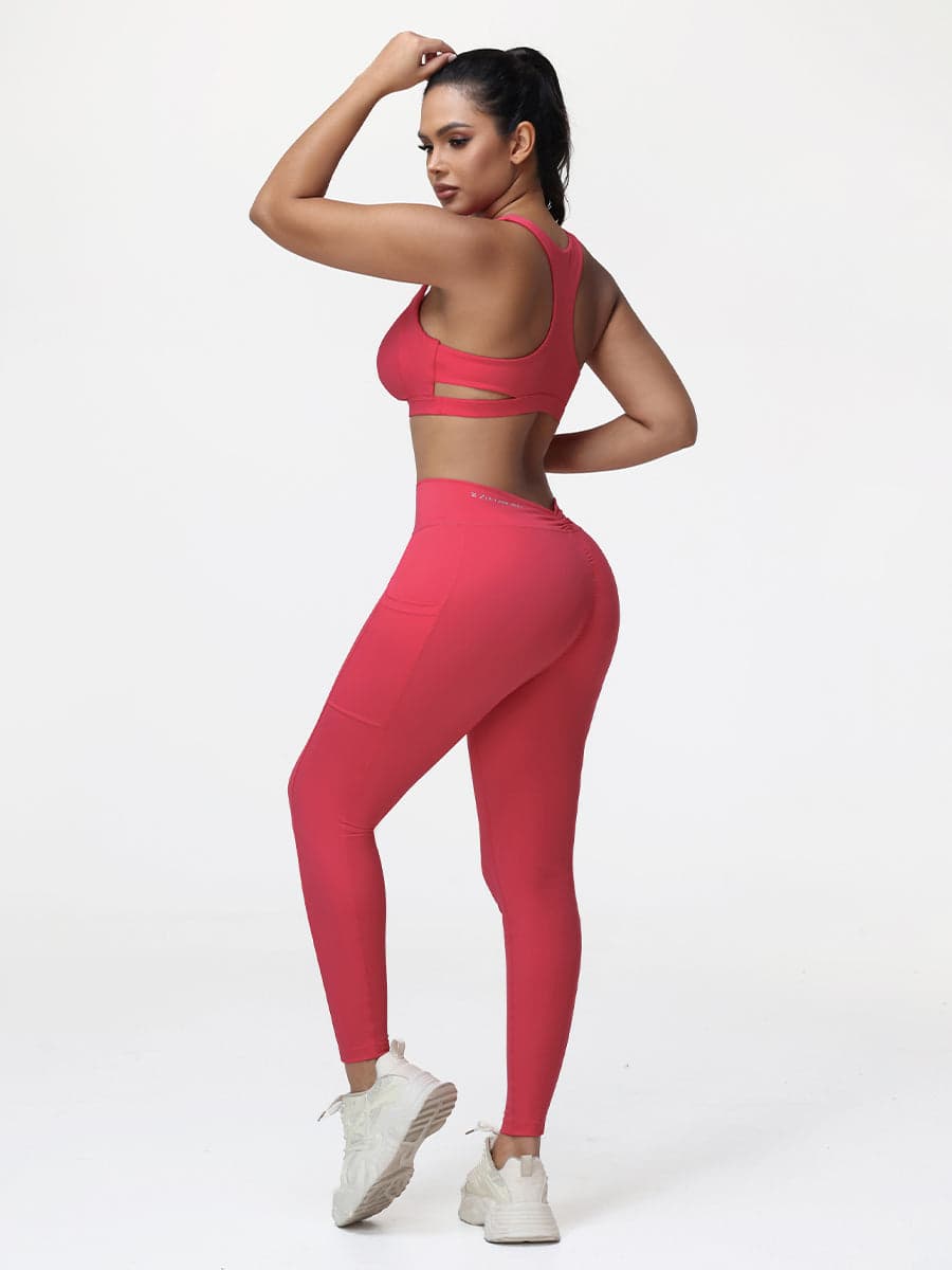 Women’s High-Support Gym Set with Racerback Sports Bra and V-Back Leggings