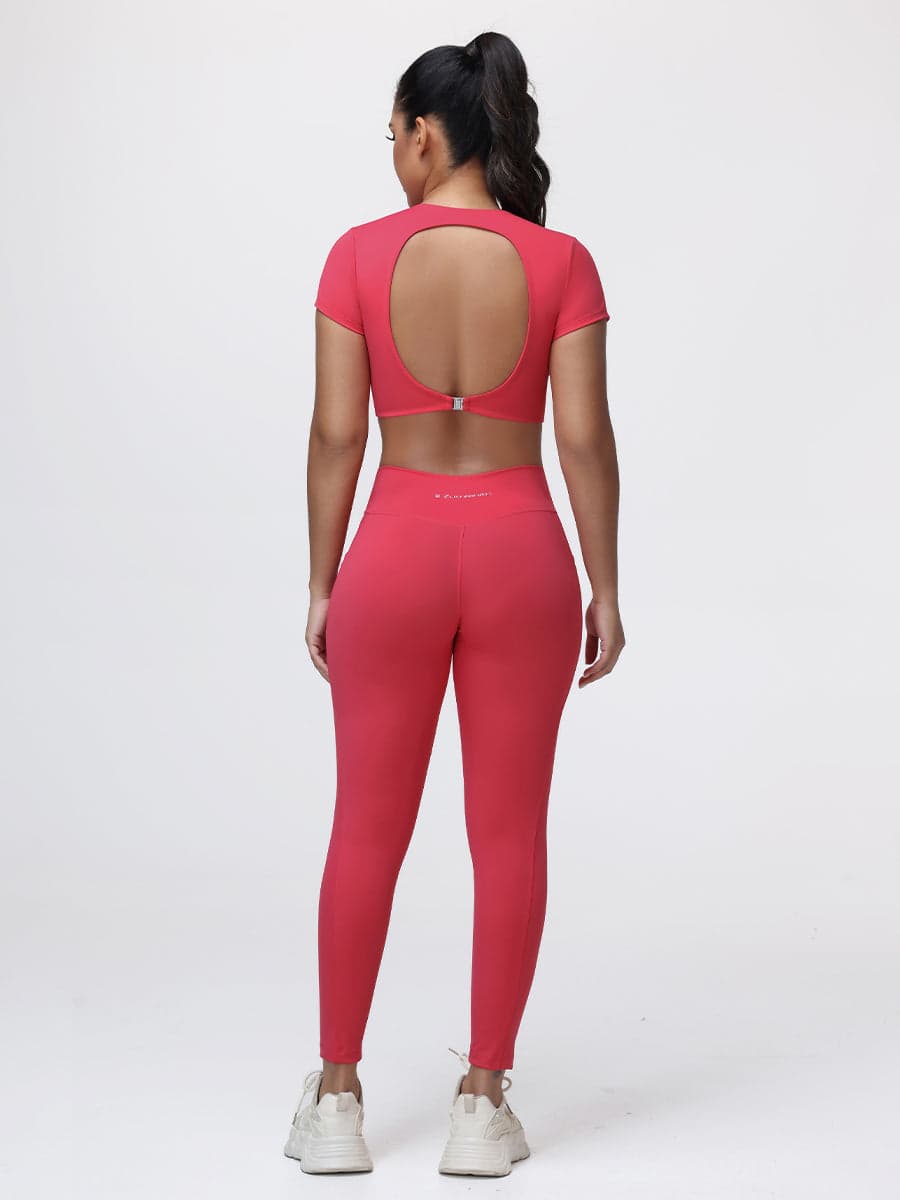 Women’s Open Back Workout Set with Twist Waist Leggings
