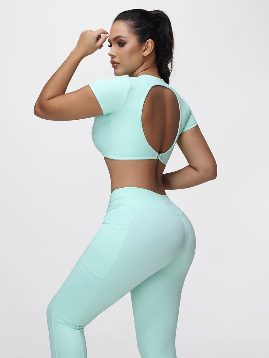 Women’s Open Back Workout Set with Twist Waist Leggings