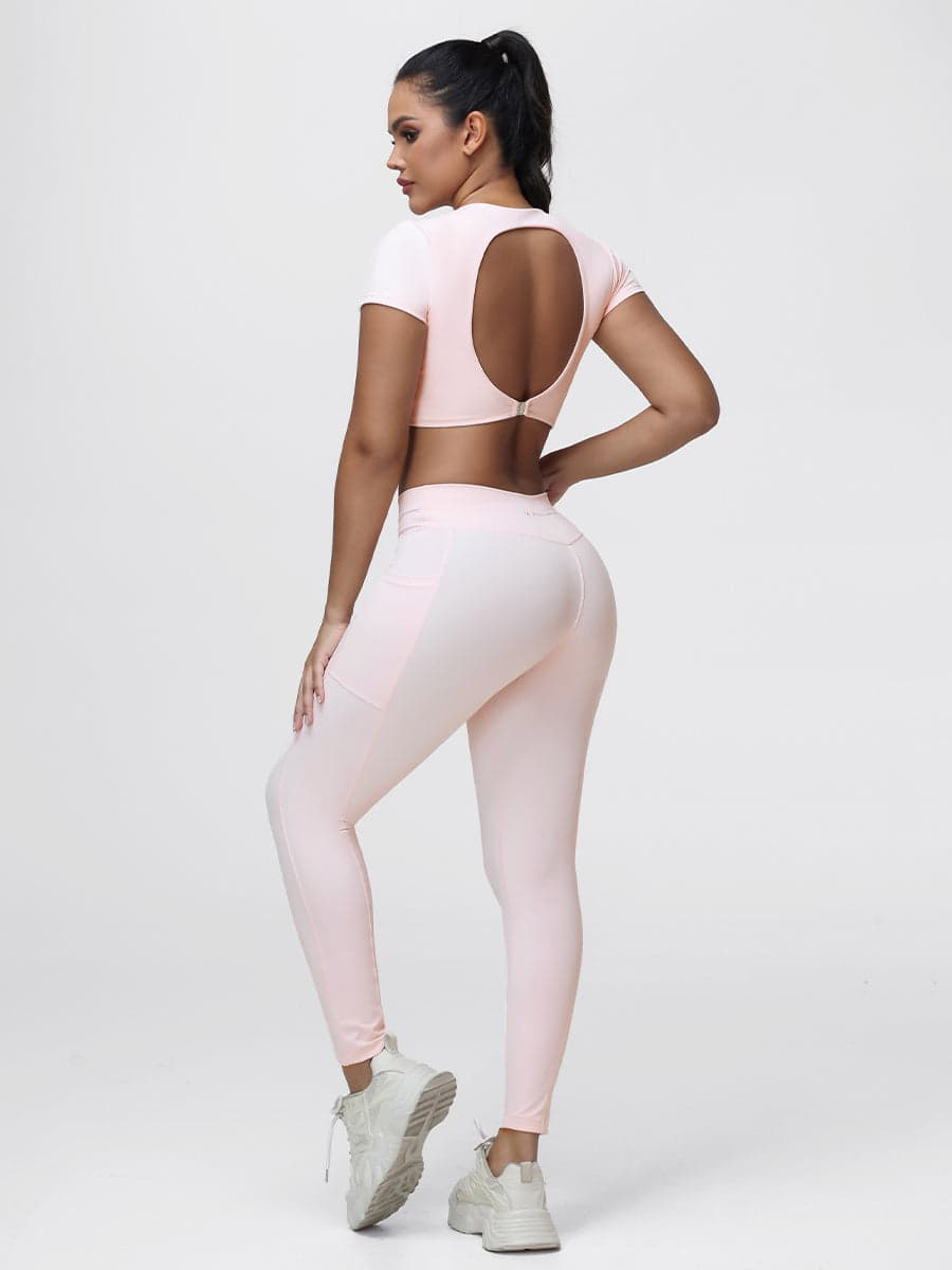 Women’s Open Back Workout Set with Twist Waist Leggings