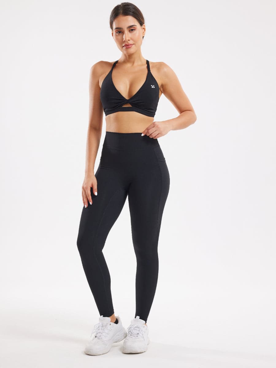 Women’s Twist Front Gym Set with High Waist Leggings