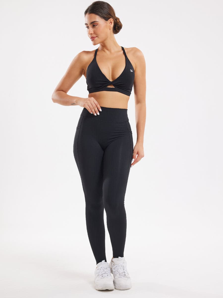 Women’s Twist Front Gym Set with High Waist Leggings