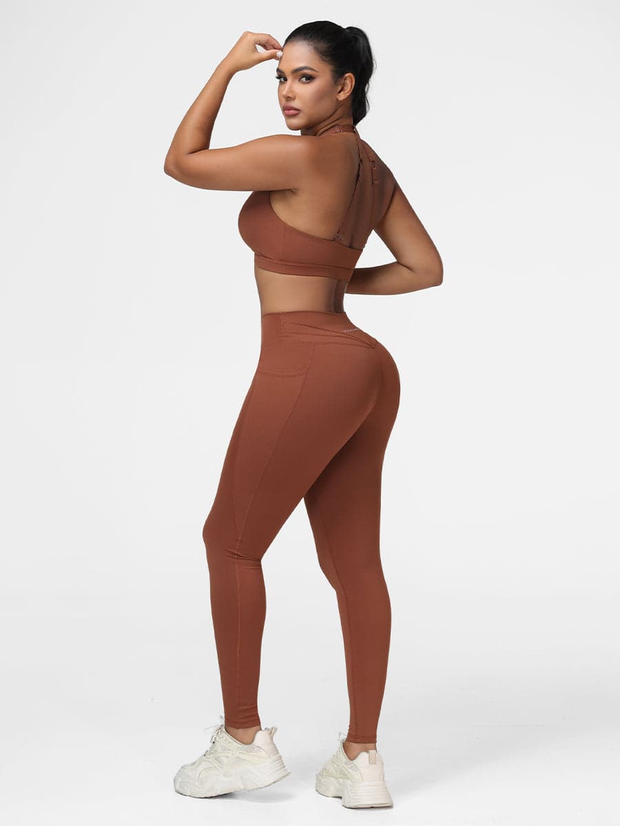 Women’s Twist Front Gym Set with High Waist Leggings