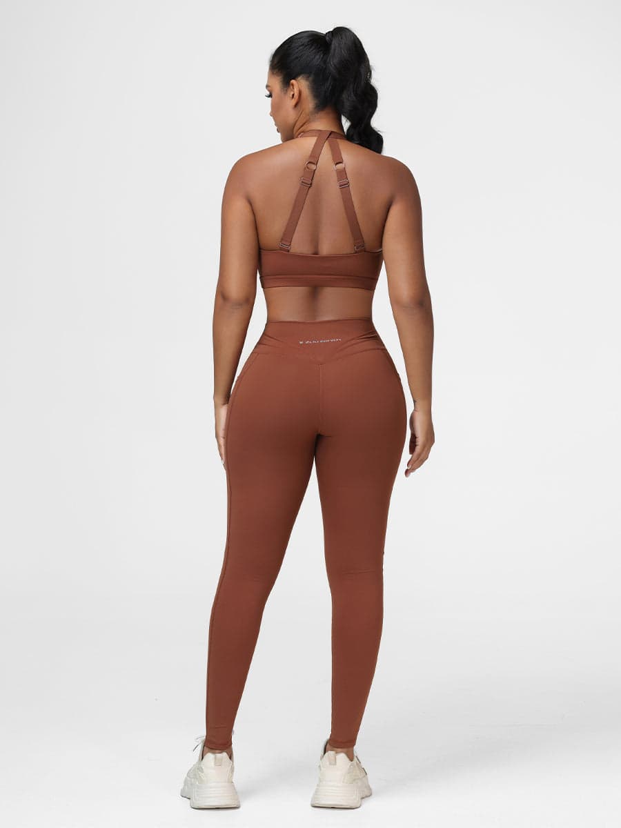 Women’s Twist Front Gym Set with High Waist Leggings