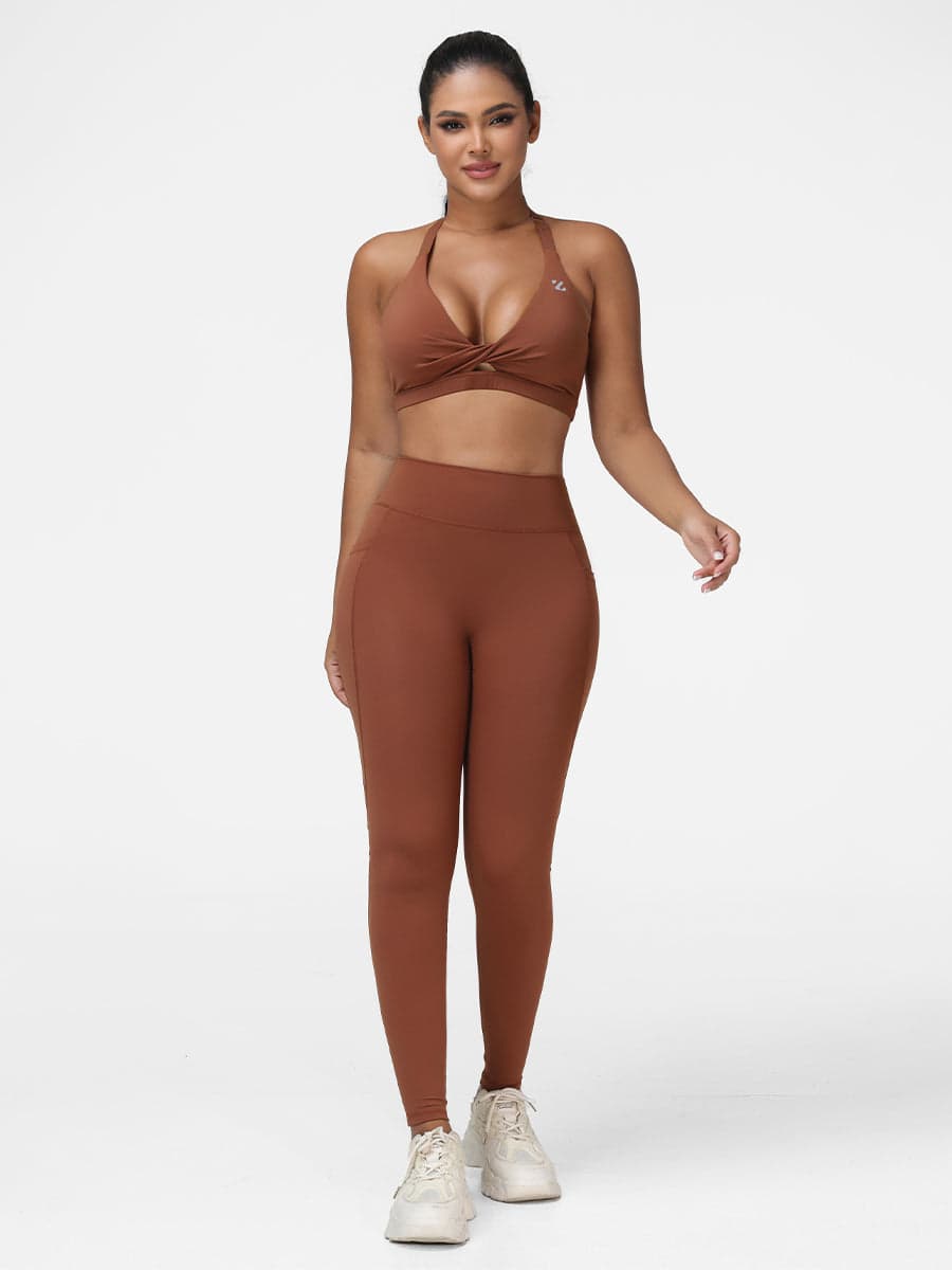 Women’s Twist Front Gym Set with High Waist Leggings