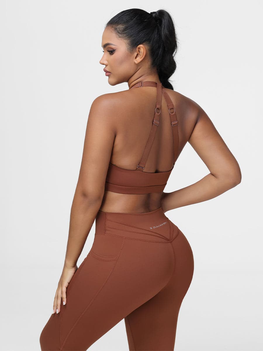 Women’s Twist Front Gym Set with High Waist Leggings