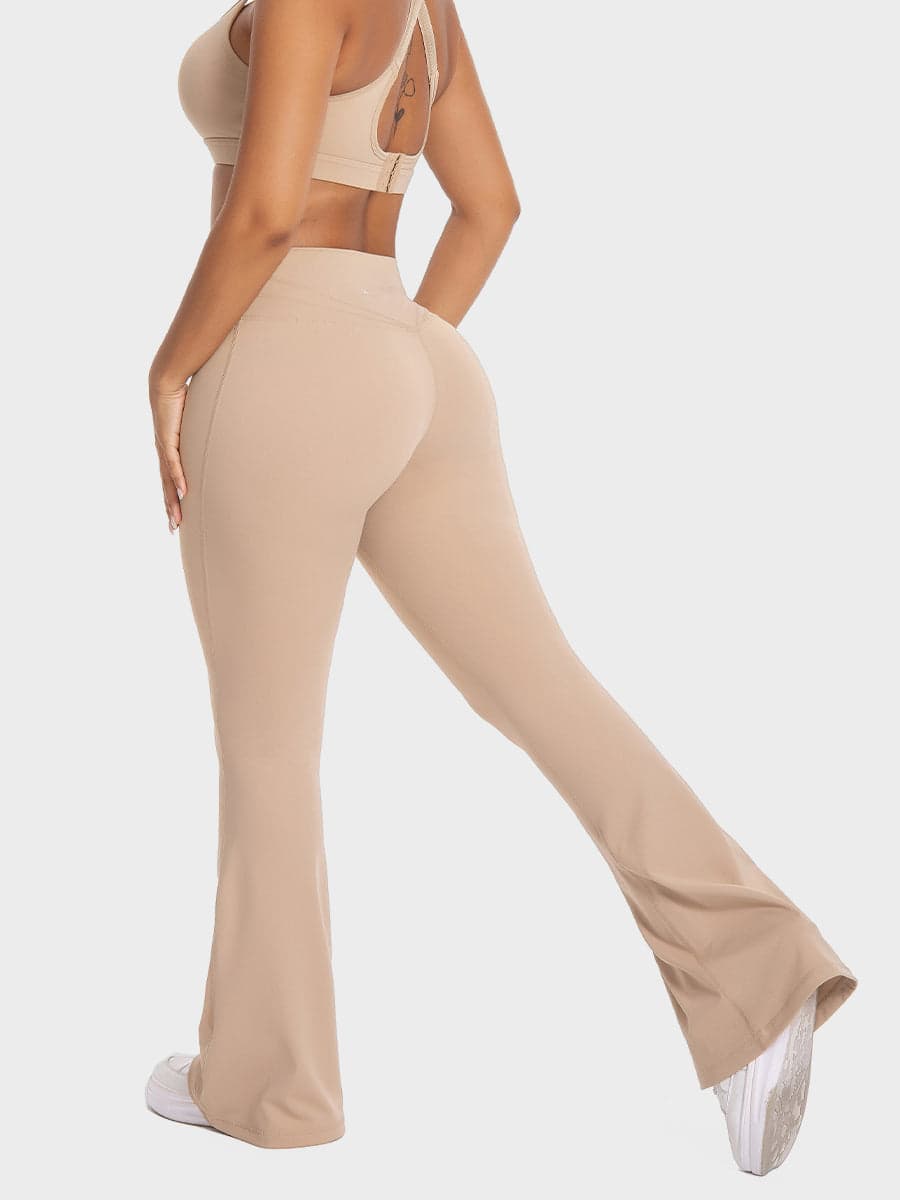 Women's Flare Leggings - High-Waist - Beige