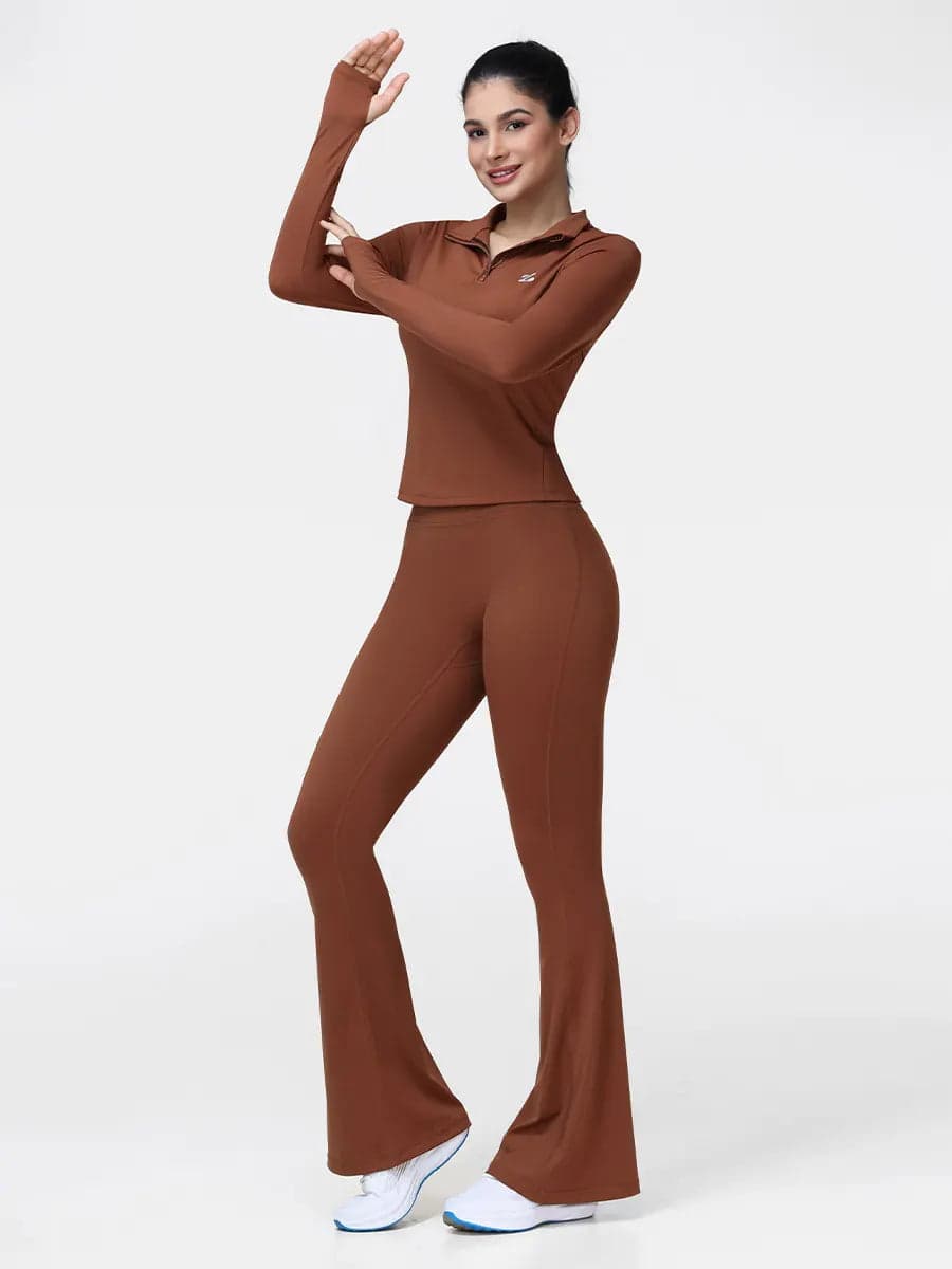 Women's Half Zip Long Sleeve Gym Top & High Waist Leggings Workout Set