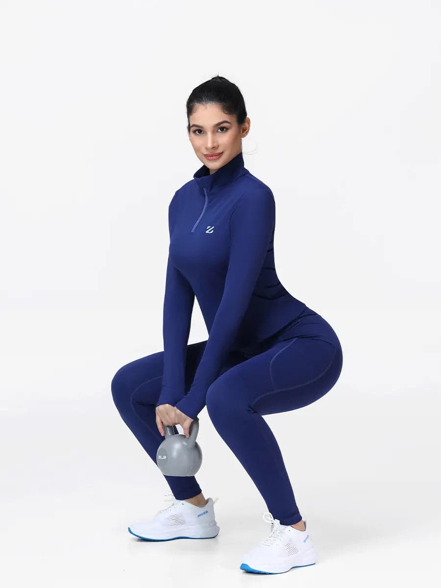 Women's Half Zip Long Sleeve Gym Top & High Waist Leggings Workout Set