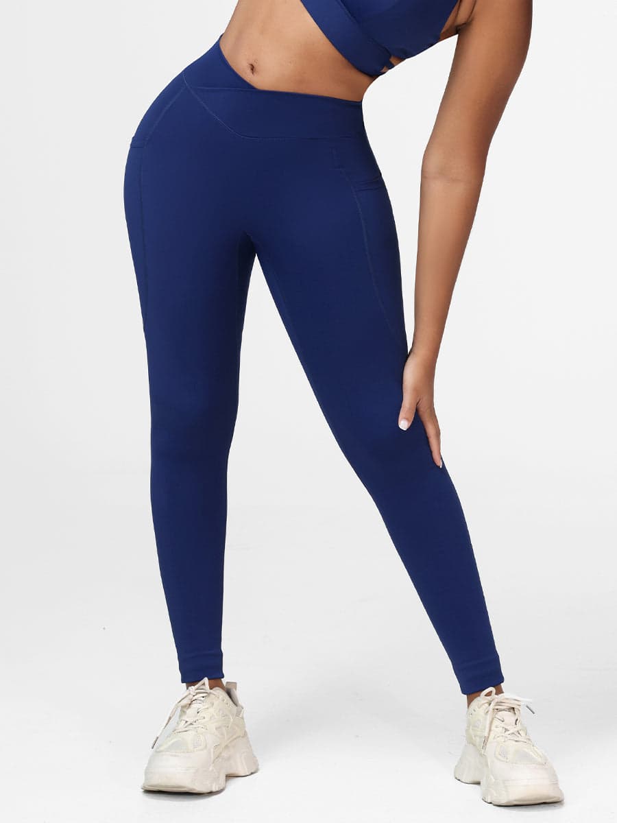 Cross Waist Pocket Leggings for Women High Waisted Gym Tights