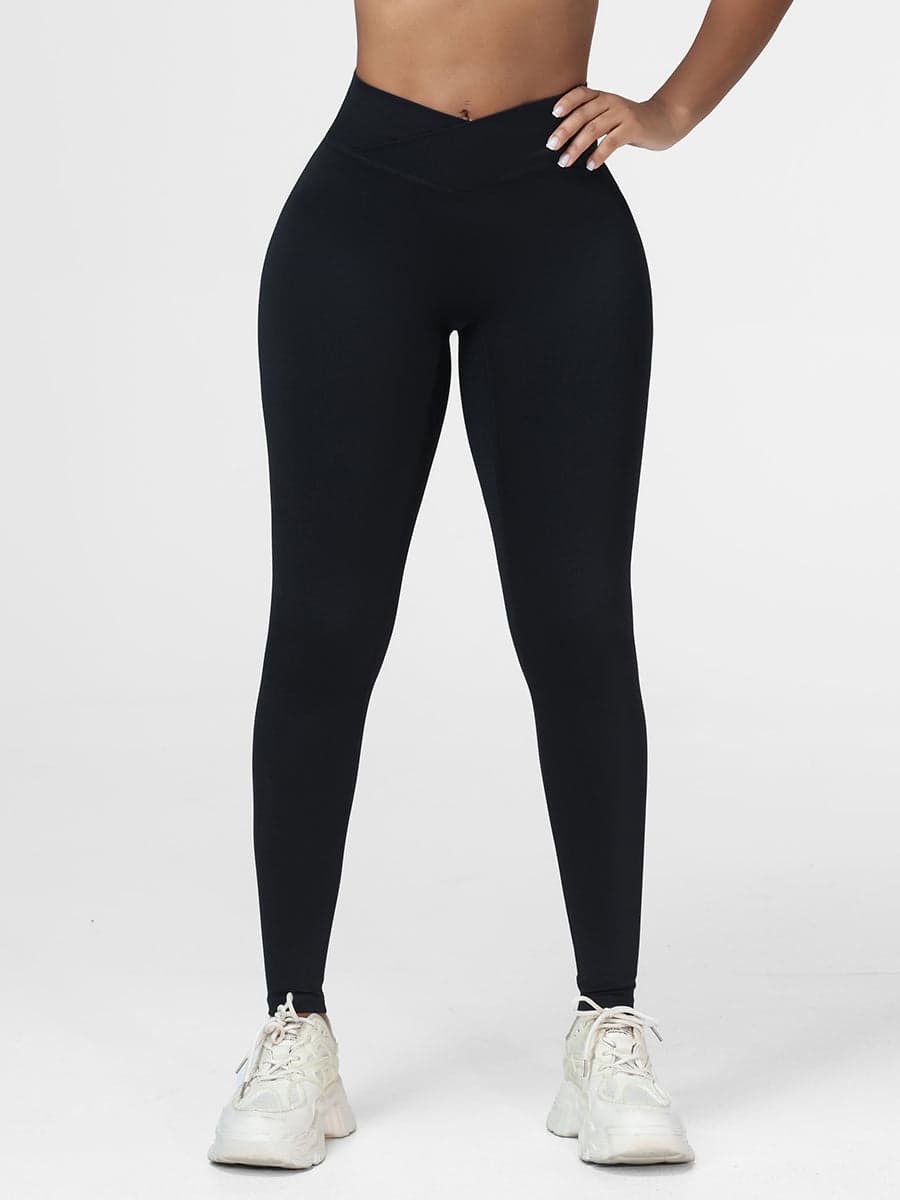 Plain Crossover High-Rise Leggings